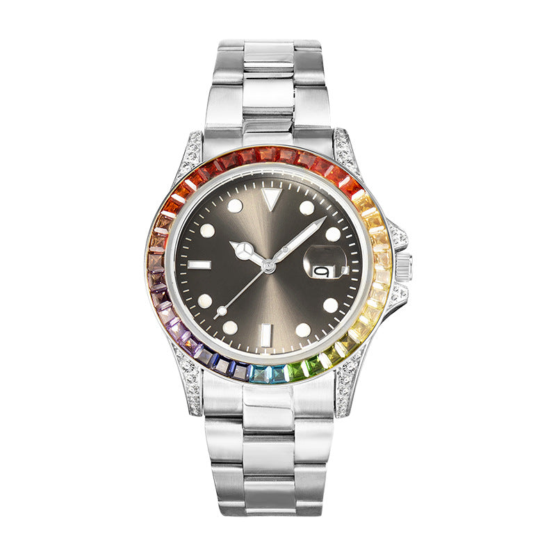 Diamond Colorful Crystals Stainless Steel Luminous Men's Watch